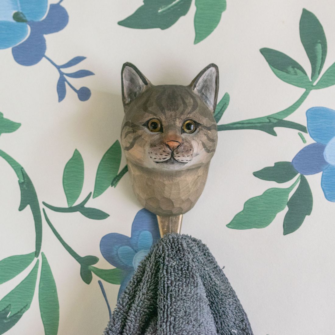 Wildlife Garden Haken Katze handgeschnitzt