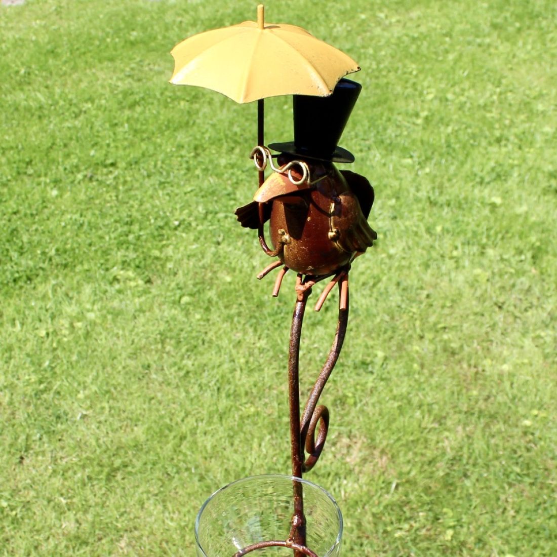 Regenmesser Rabe mit Schirm Gartenstecker