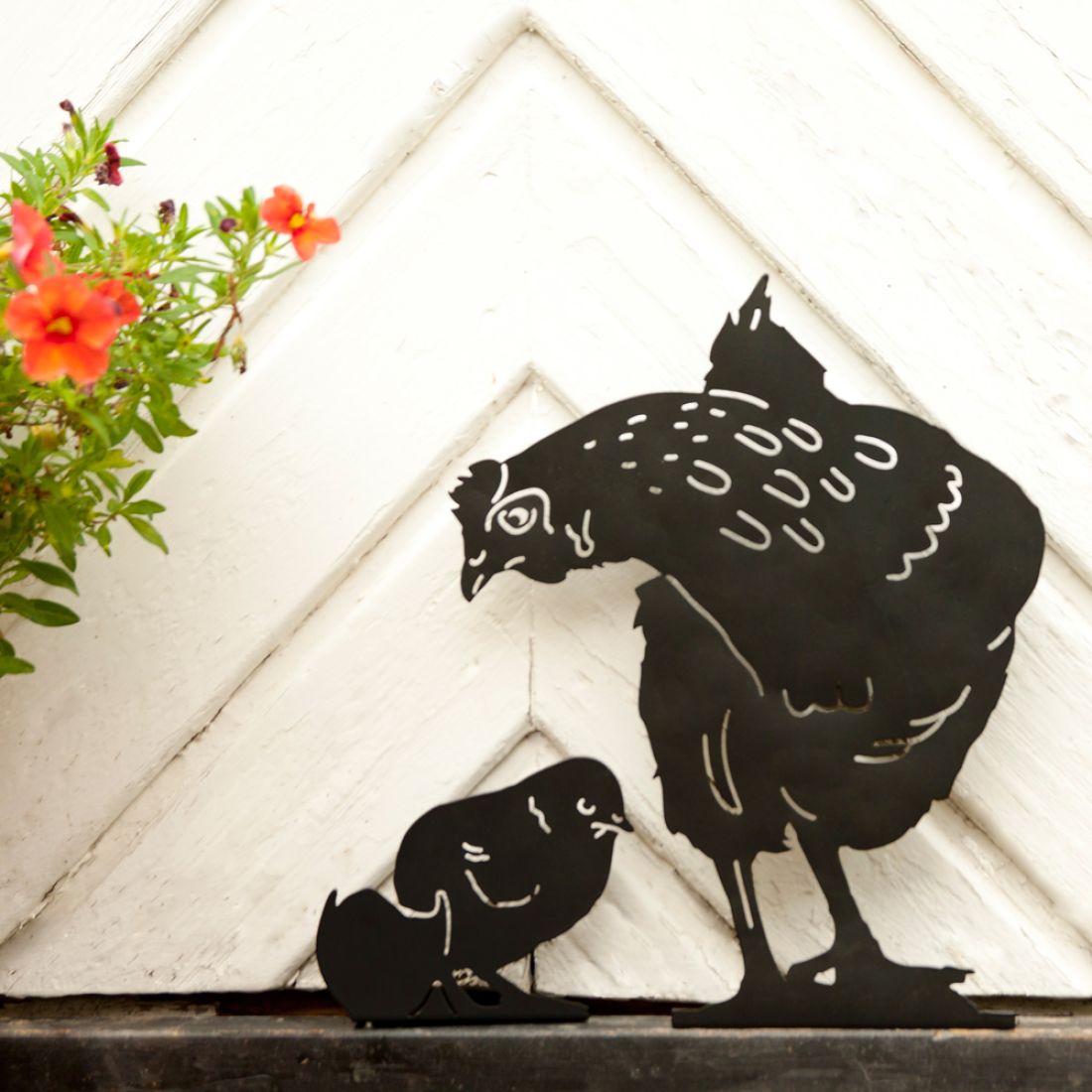Silhouette Henne Beobachtendes Huhn