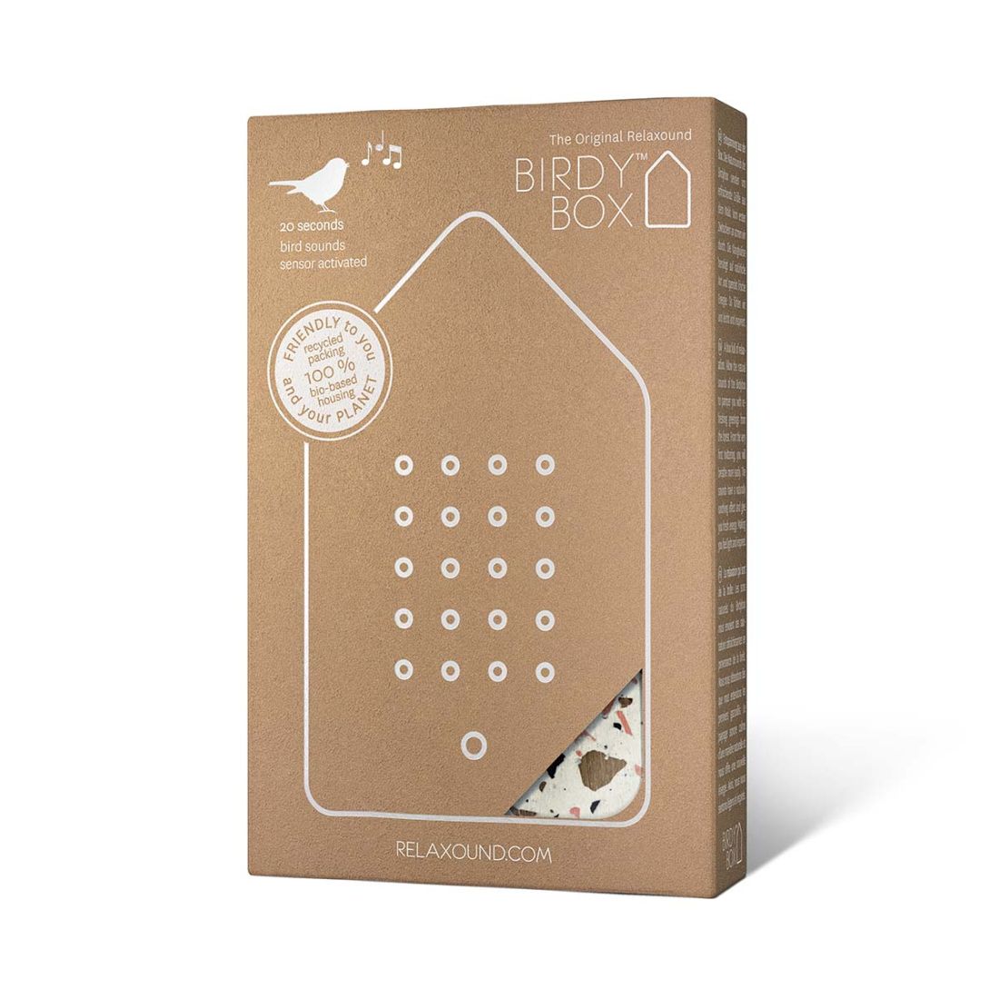 Birdybox Toffee Terrazzo - Vogelgezwitscher - inkl. Saugnapf