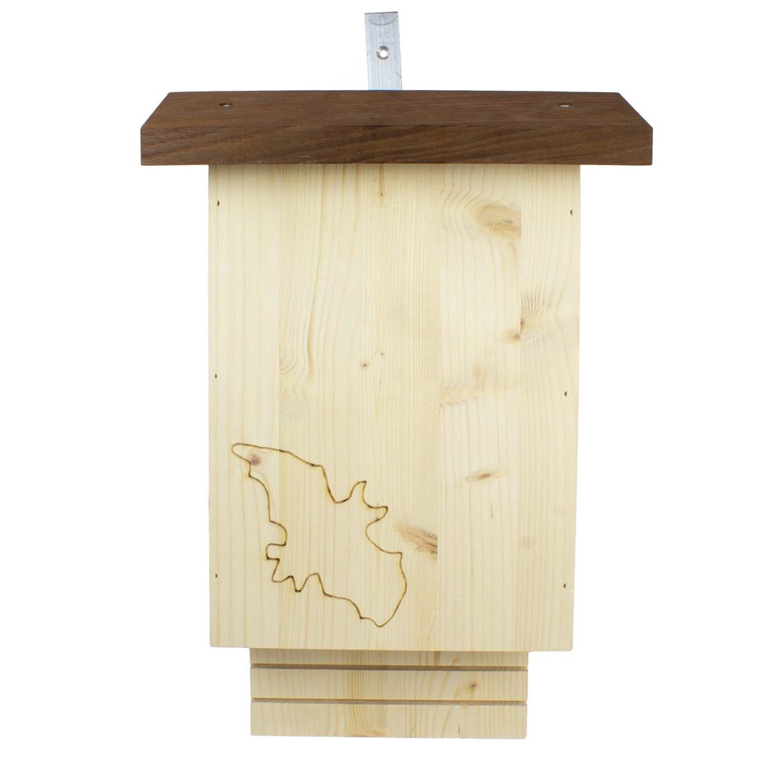 Fledermauskasten aus Holz mit Thermoholzdach frontal