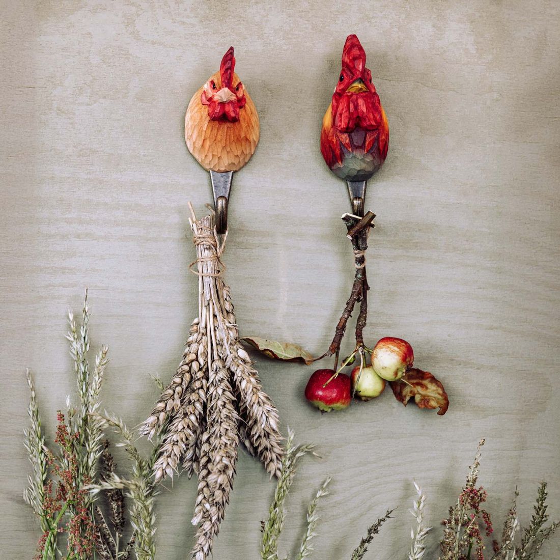 Wildlife Garden Haken Hahn handgeschnitzt