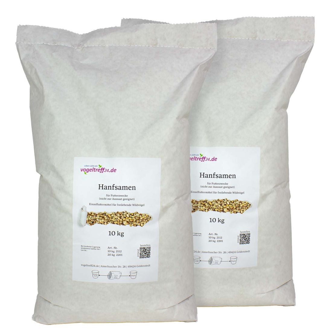 Hanfsamen 20 kg für Futterzwecke (2 x 10 kg Säcke)
