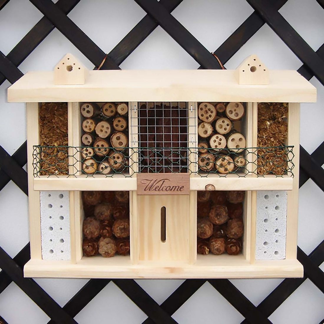 Luxus Insektenhotel für Garten Nützlinge wie Wildbiene Florfliege Marienkäfer Schmetterlinge