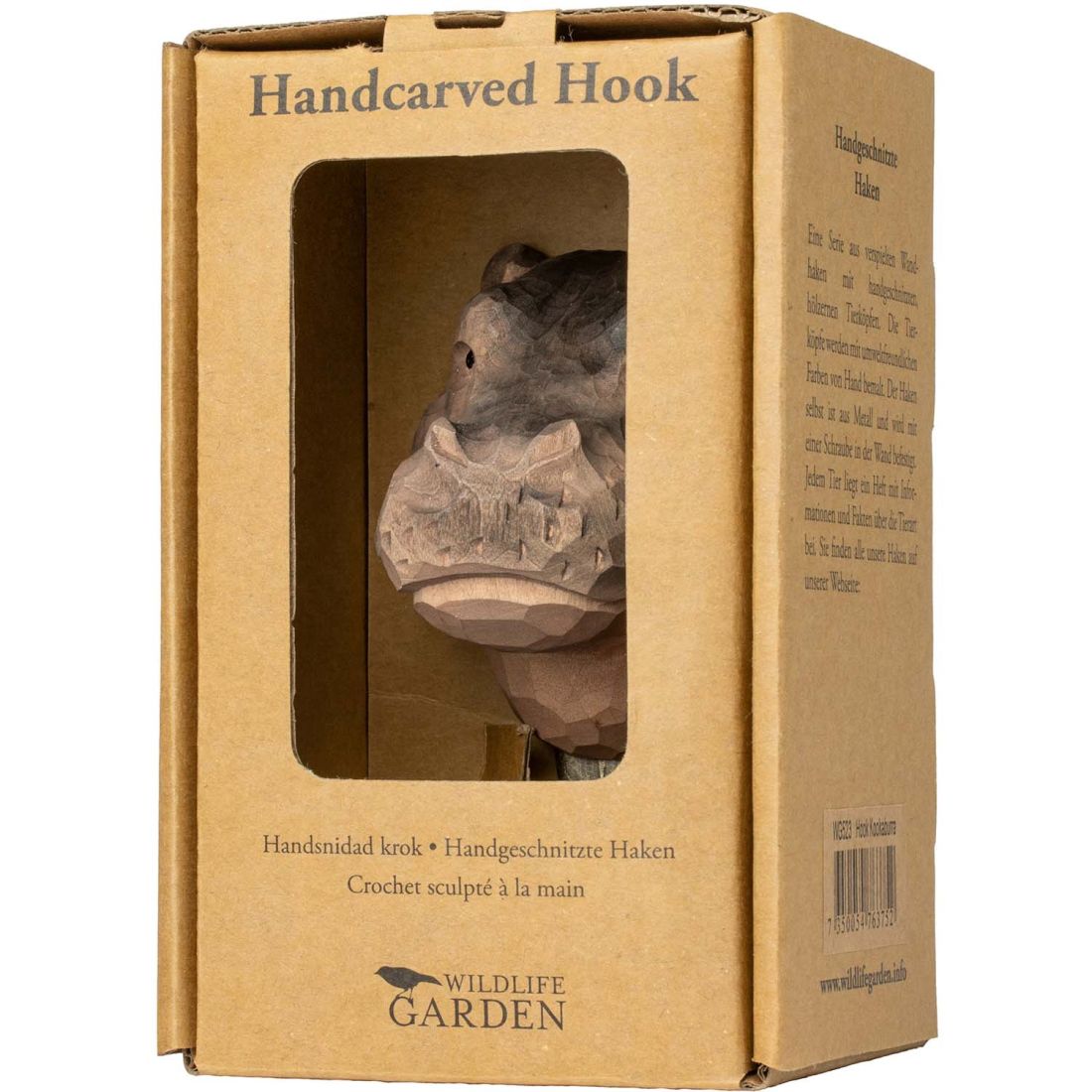 Wildlife Garden Haken Nilpferd handgeschnitzt