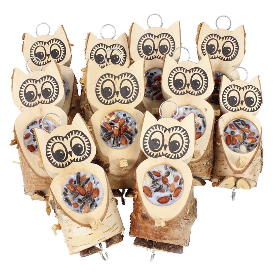 SPARPAKET - 10 kleine Futtereulen mit einem Futterloch aus Vogelfutter und Rindertalg