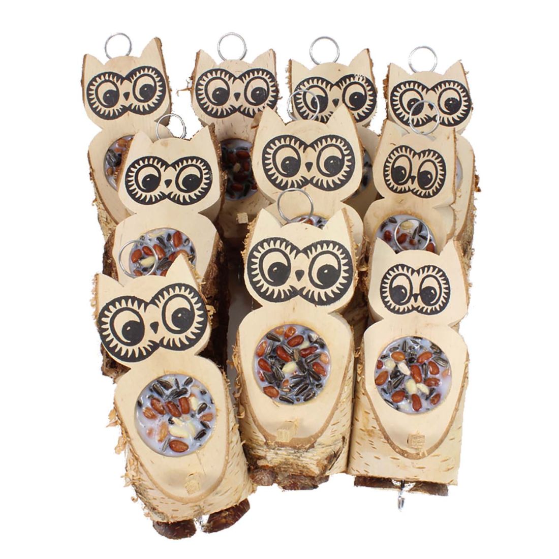 SPARPAKET - 10 Futtereulen mit einem Futterloch aus Vogelfutter und Rindertalg