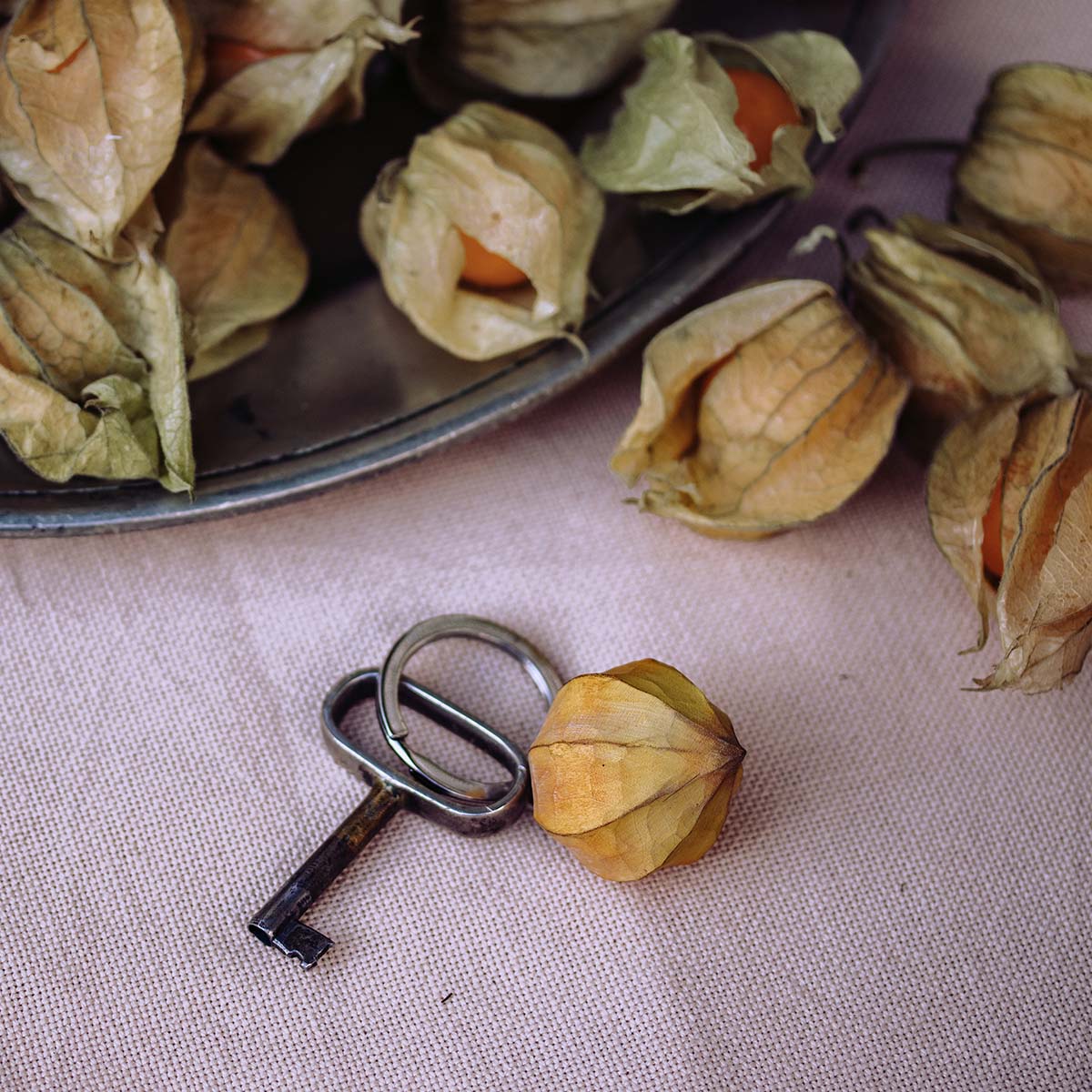 Physalis handgeschnitzter Schlüsselanhänger