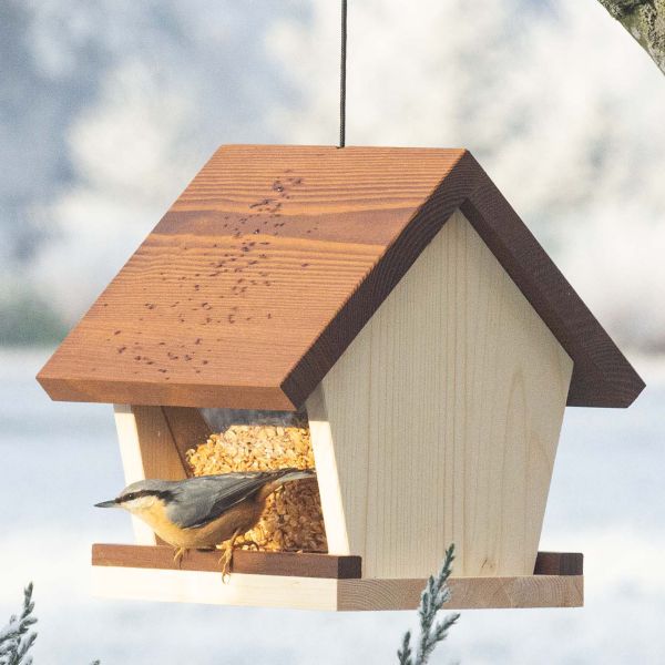 Futterhaus Kiosk für loses Vogelfutter mit Thermoholzdach