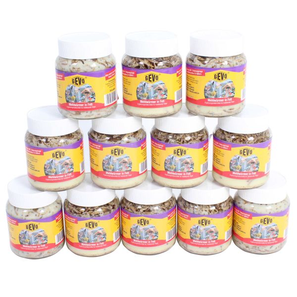 SPARPAKET-12 Gläser GEVO® Mehlwürmer in Fett