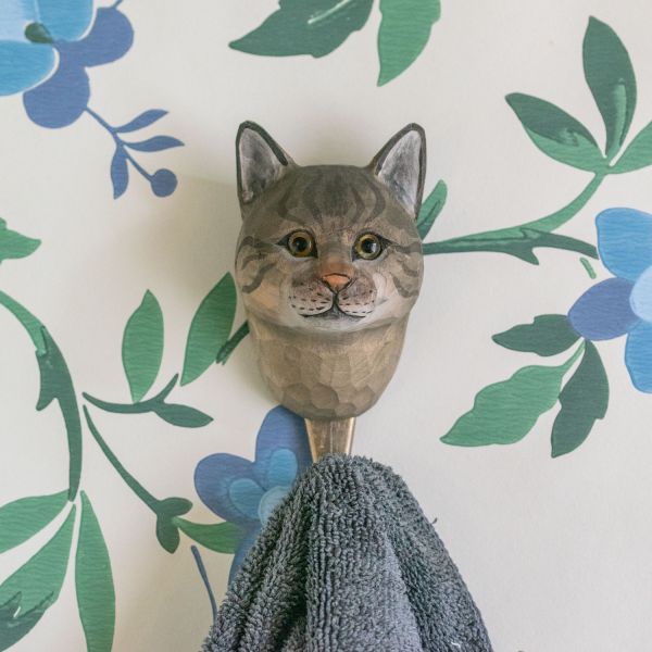 Wildlife Garden Haken Katze handgeschnitzt