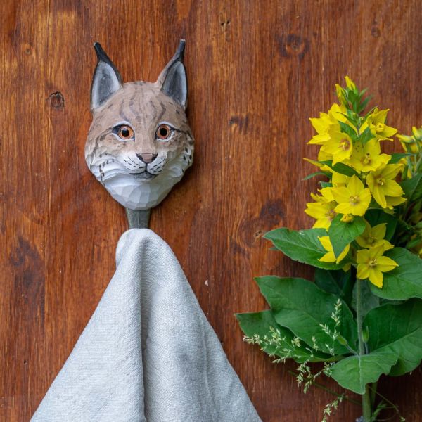 Wildlife Garden Haken Luchs handgeschnitzt