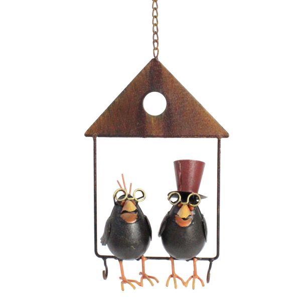 Haus mit Rabe Jakob und Sohn - Meisenknödelhalter