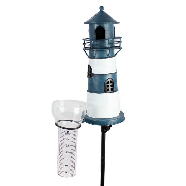 Regenmesser Leuchtturm mit Leuchtfeuer blau