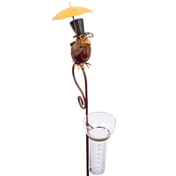 Regenmesser Rabe mit Schirm Gartenstecker