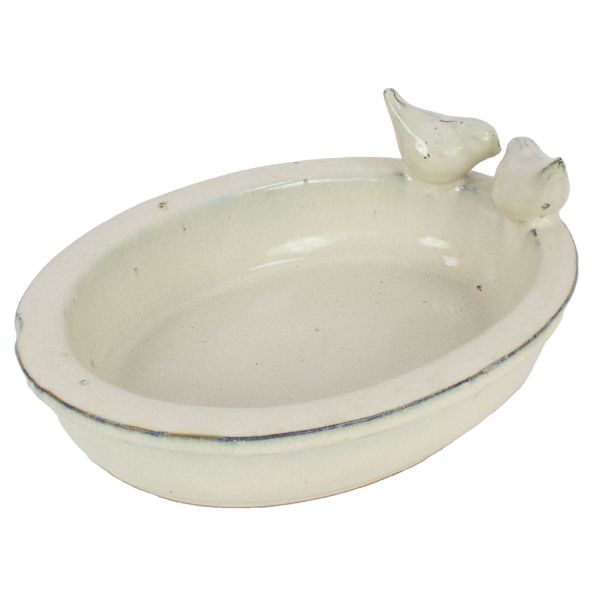 Vogeltränke Keramik oval cremeweiß, Esschert-Design