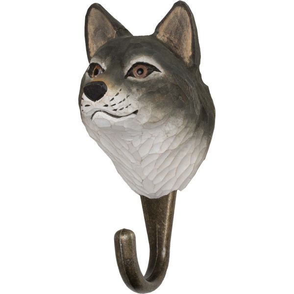 Wildlife Garden Haken Wolf handgeschnitzt