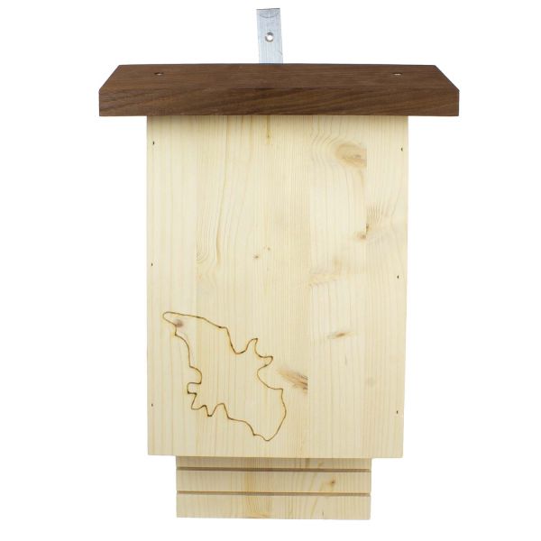 Fledermauskasten aus Holz mit Thermoholzdach frontal