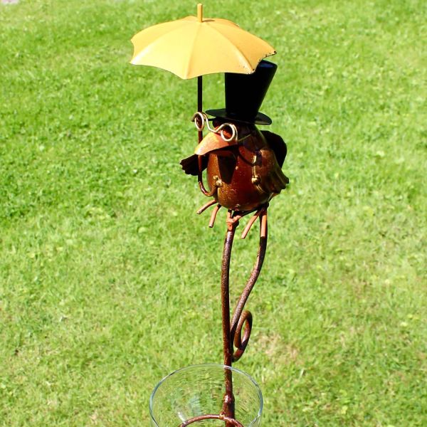 Regenmesser Rabe mit Schirm Gartenstecker