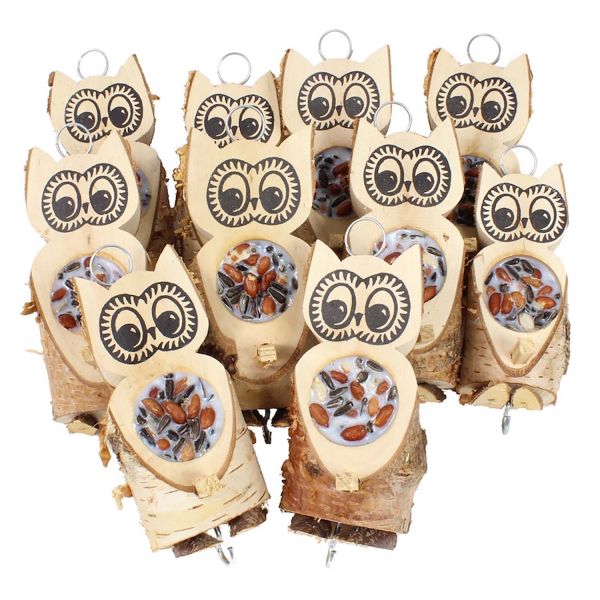 SPARPAKET - 10 kleine Futtereulen mit einem Futterloch aus Vogelfutter und Rindertalg