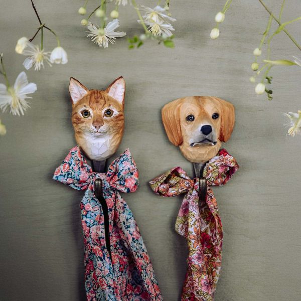 Wildlife Garden Haken Katze handgeschnitzt