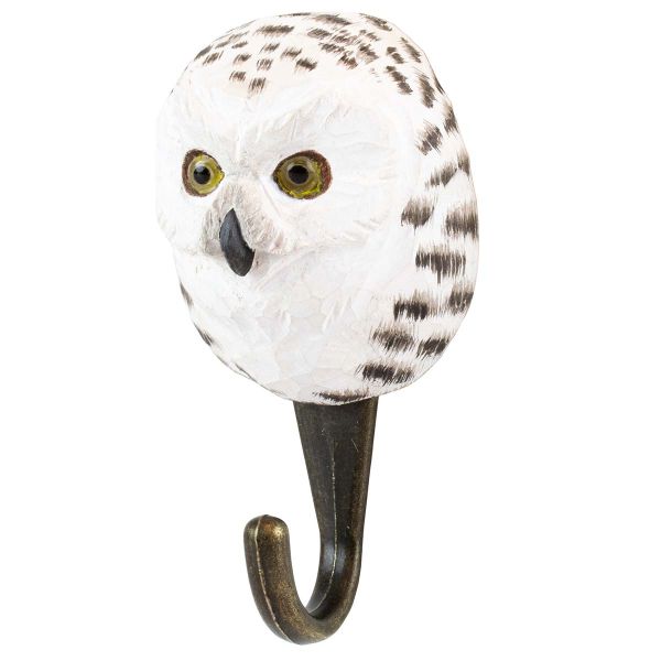 Wildlife Garden Haken Schnee-Eule handgeschnitzt