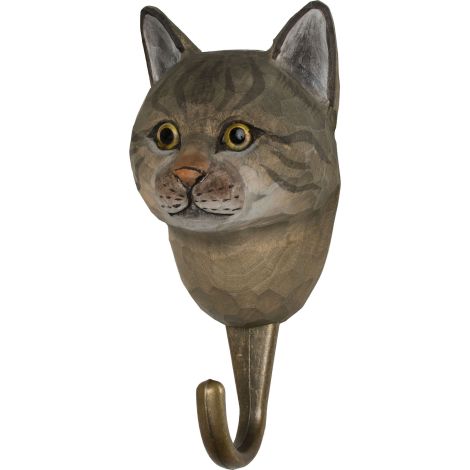 Wildlife Garden Haken Katze handgeschnitzt