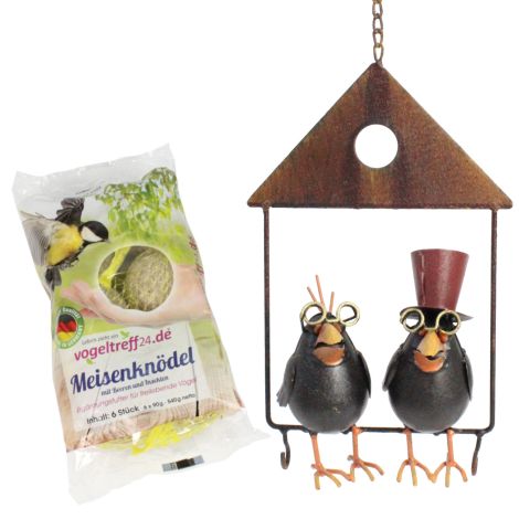 SET Haus mit Raben Jakob  und Sohn + 6 Meisenknödel