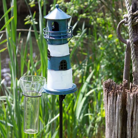 Regenmesser Leuchtturm mit Leuchtfeuer blau