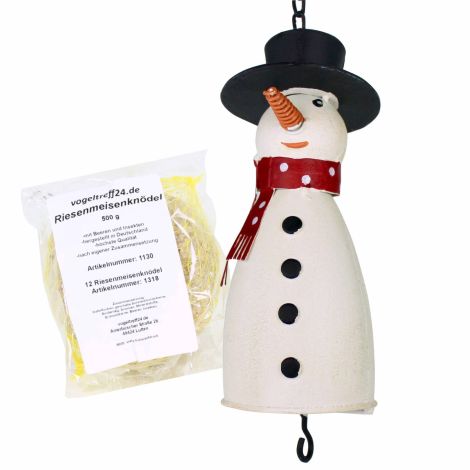 SET Schneemann Futterstation + 1 Riesen-Meisenknödel